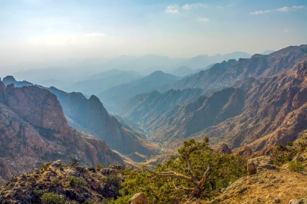 Rugged peaks in Asir mountain landscape