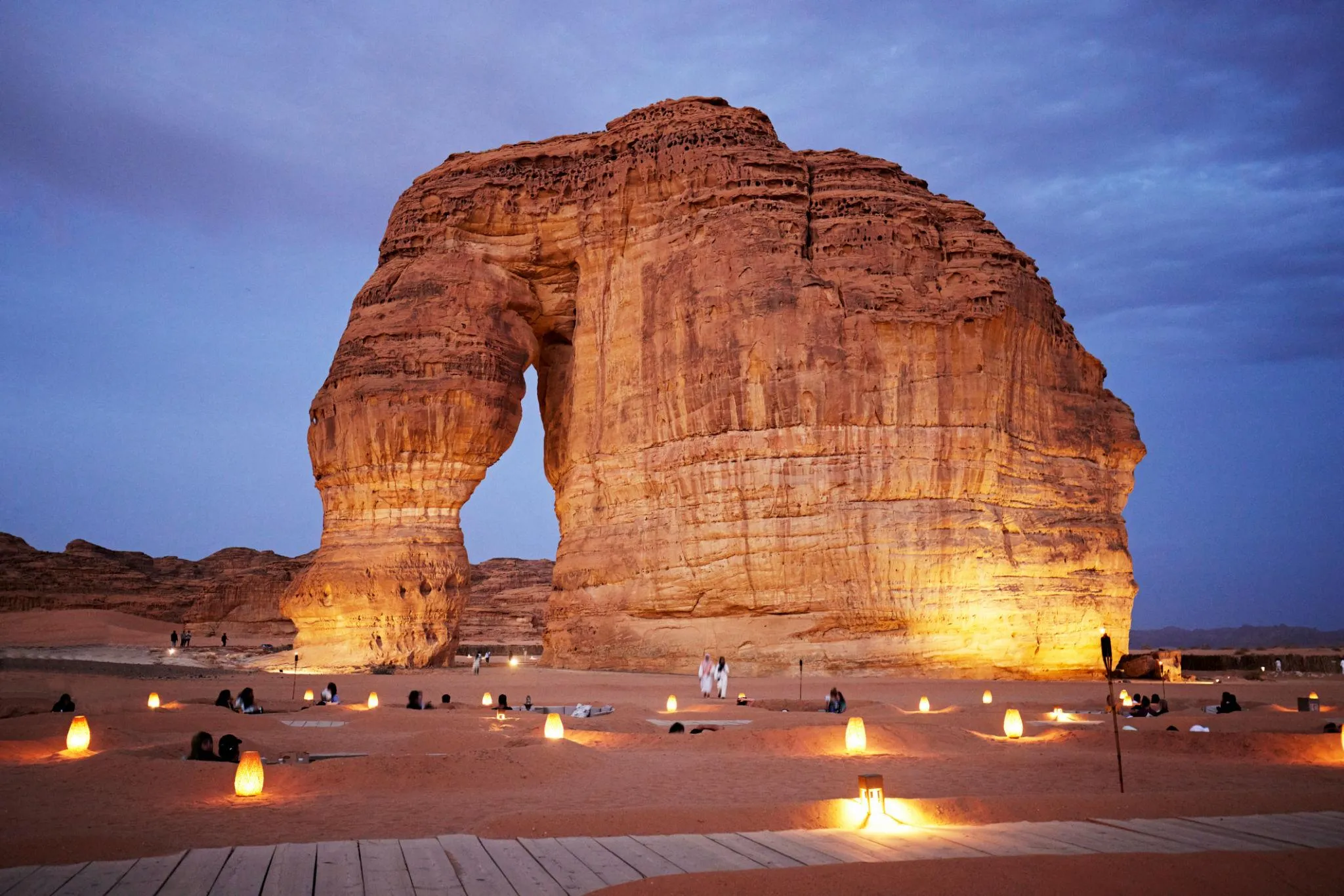 Elephant Rock night lounge AlUla illuminated seating