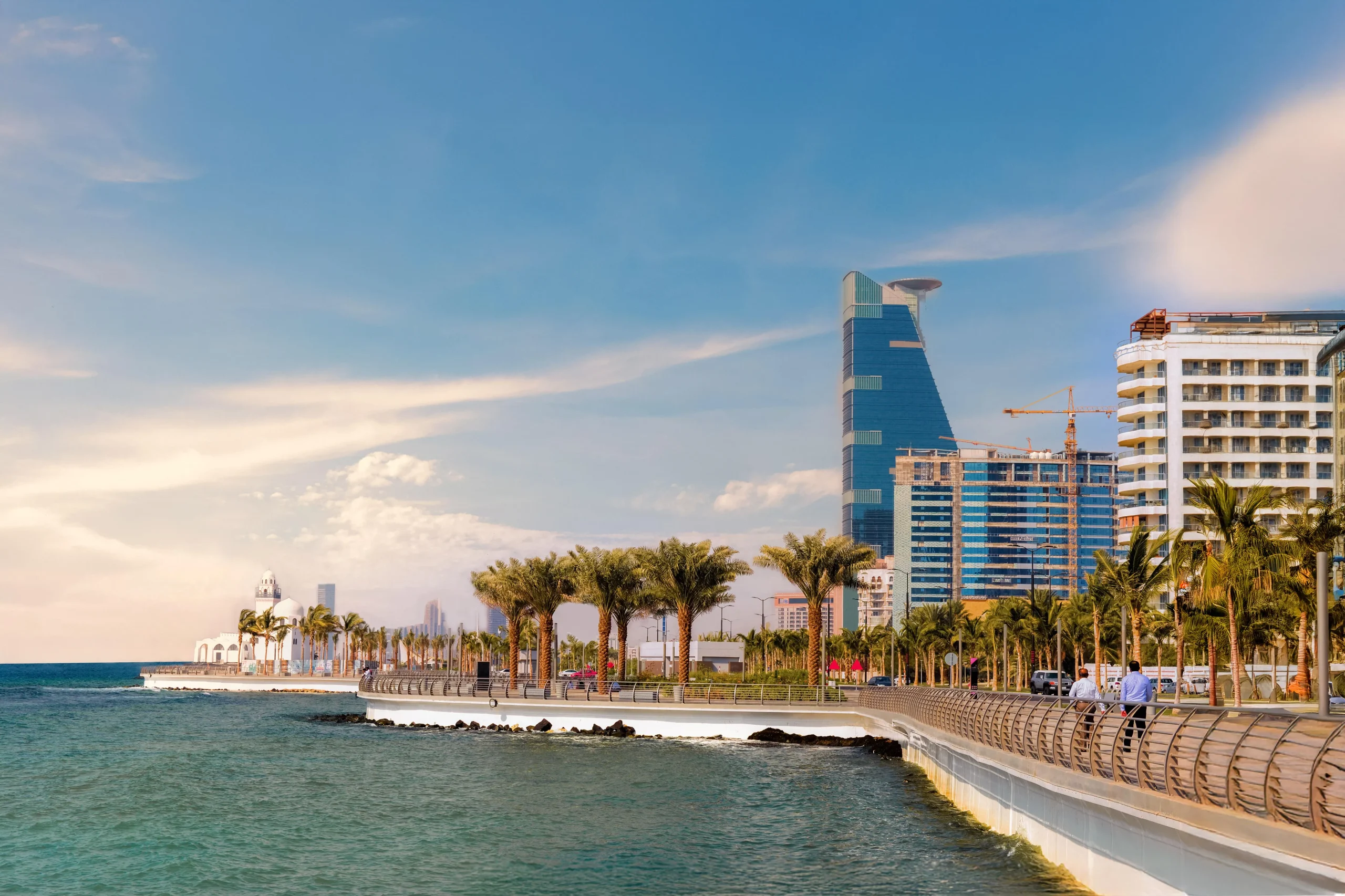 Palm lined walkway on Jeddah Corniche coastal road