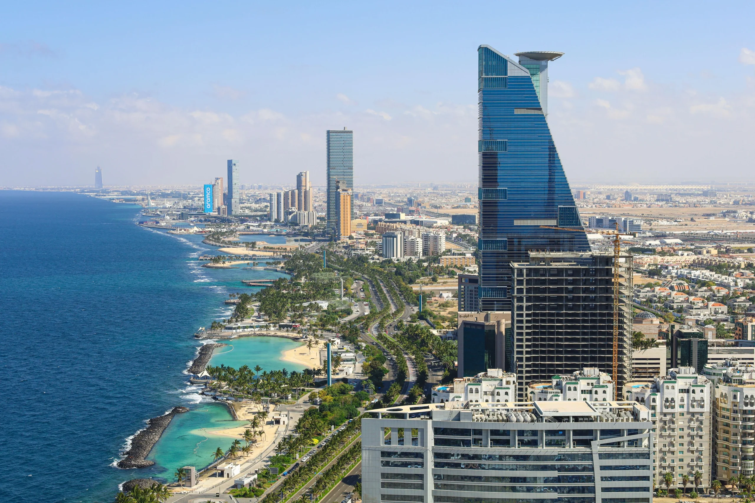 Jeddah coastal waterfront aerial view along Red Sea
