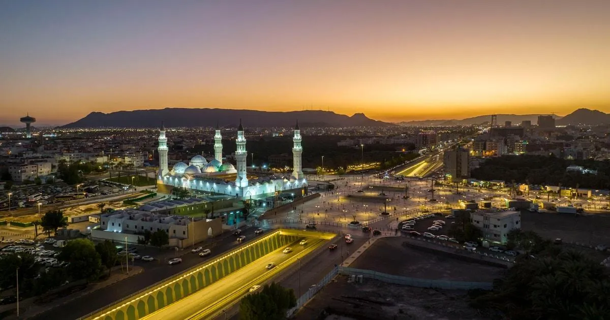 Quba Mosque aerial view Madinah at sunset