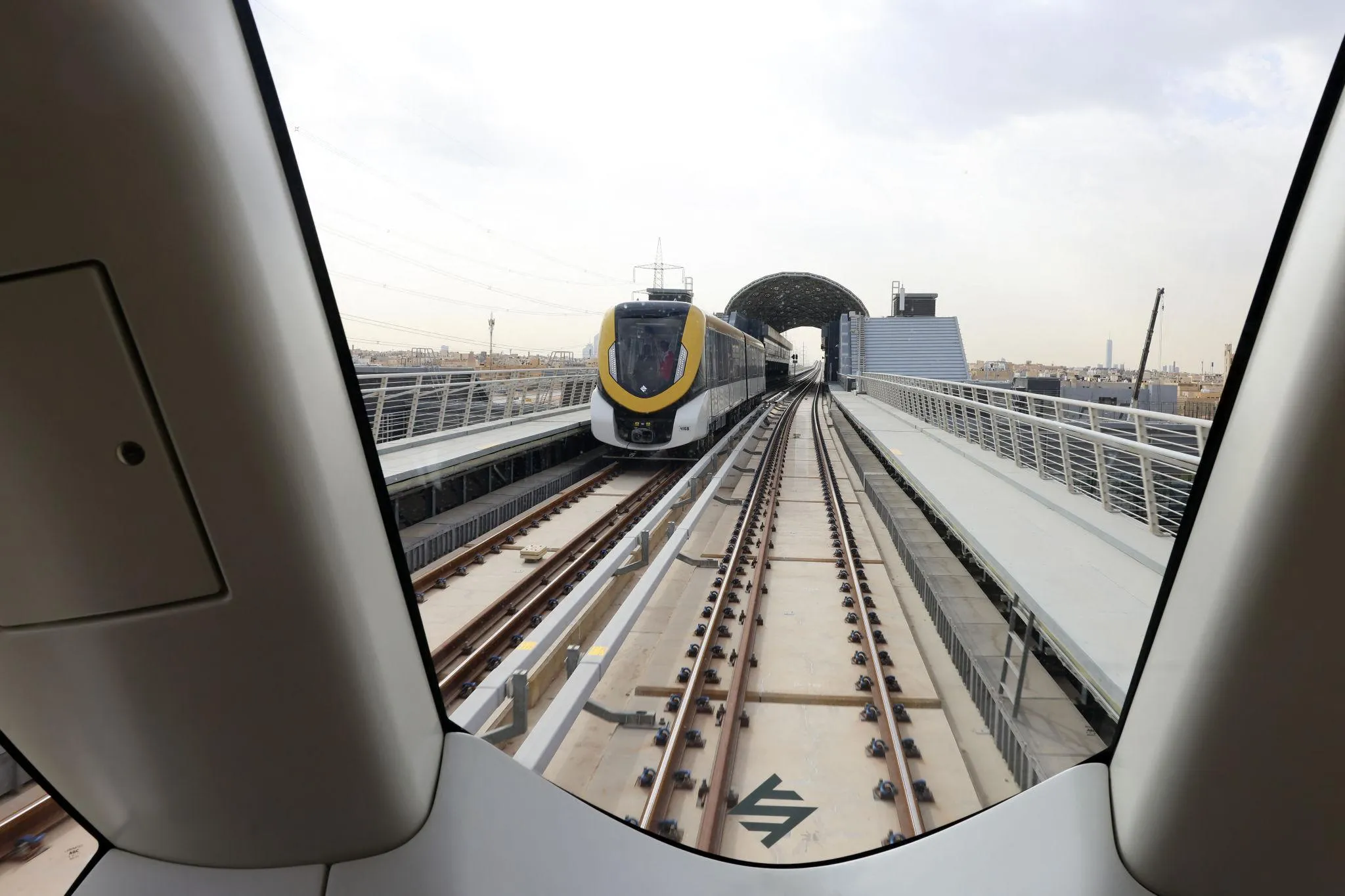Driverless train on elevated Riyadh Metro rail system