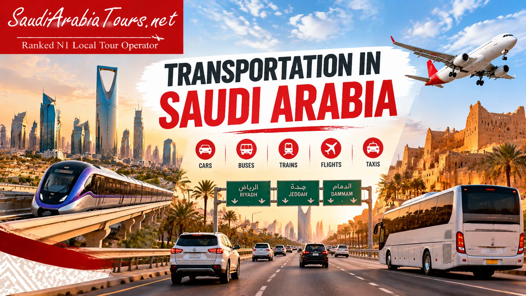 Transportation in Saudi Arabia complete travel banner