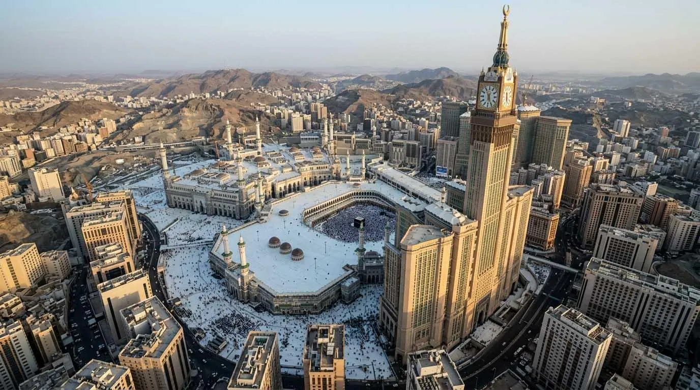High aerial view of Makkah Grand Mosque complex