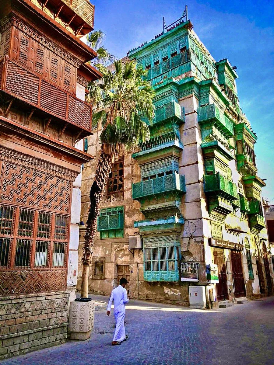 Historic Al Balad Rawashin balconies on traditional building