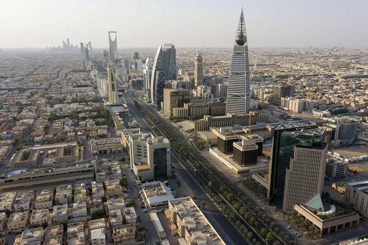 High angle view of modern Riyadh city center architecture